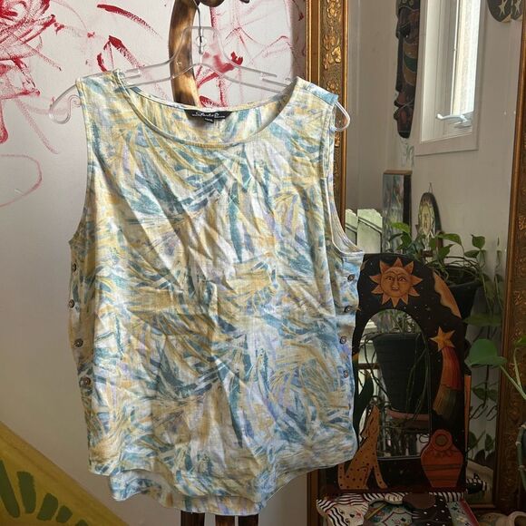 CHARLIE B Blue and Yellow Tropical Tank Top XL - Picture 15 of 16